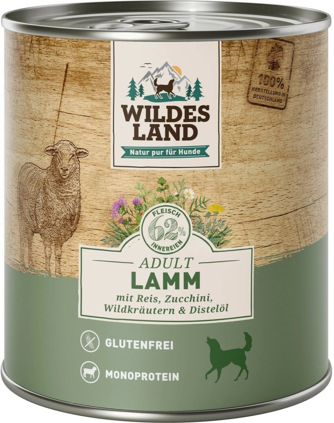 Wildes Land Adult Lamm mit Reis, Zuchini, Wildkräutern & Distelöl Hundenassfutter Wildes Land Adult Lamm mit Reis, Zuchini, Wildkräutern & Distelöl Hundenassfutter800g