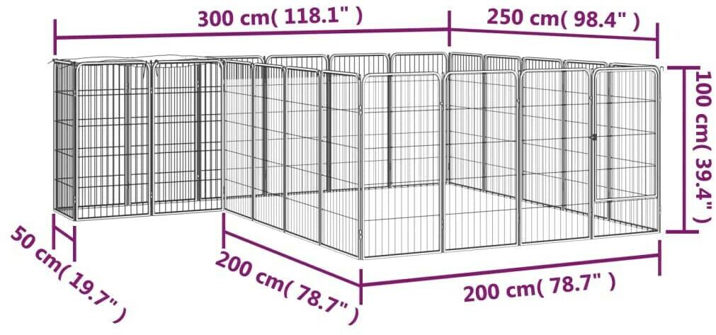 vidaXL Hundelaufstall schwarz 50x100cm Stahl pulverbeschichtet vidaXL Hundelaufstall schwarz 50x100cm Stahl pulverbeschichtet22-tlg. mit Dach (3115951)