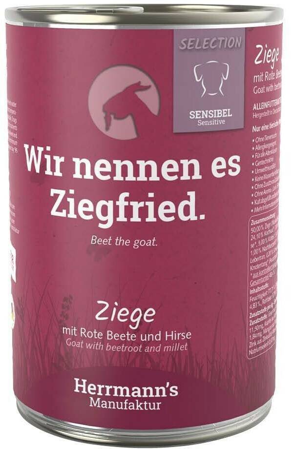 Herrmann's Sensibel Ziege mit rote Beete und Hirse Hundenassfutter400g Herrmann's Sensibel Ziege mit rote Beete und Hirse Hundenassfutter